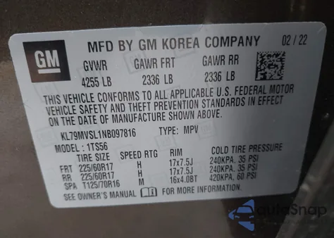 2022 Chevrolet Trailblazer Fwd Activ из США, поврежденный, VIN KL79MVSL1NB097816